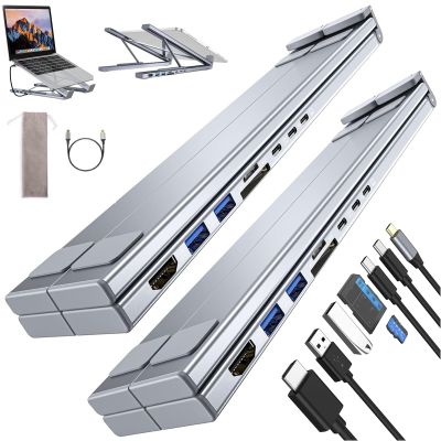 8-in-1 USB-C Laptop Stand, Adjustable Flat Laptop Docking Station Stand with 4k HDMI, 2 USB 3.0, Pd 100w, Universal for Offices, Corporate Desks, Cafes (2Pcs)