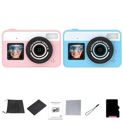 Waterproof Underwater Camera for Snorkeling, 10FT Floating Small Water Proof Camera with Dual Screens, 18X Zoom, Fill Light, Autofocus, for Swimming, Kayaking, Teens, Adults (Blue+Pink 128G)