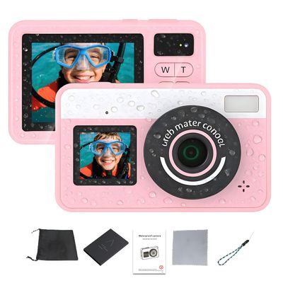 Waterproof Underwater Camera for Snorkeling, 10FT Floating Small Water Proof Camera with Dual Screens, 18X Zoom, Fill Light, Autofocus, for Swimming, Kayaking, Teens, Adults (Pink No Memory Card)