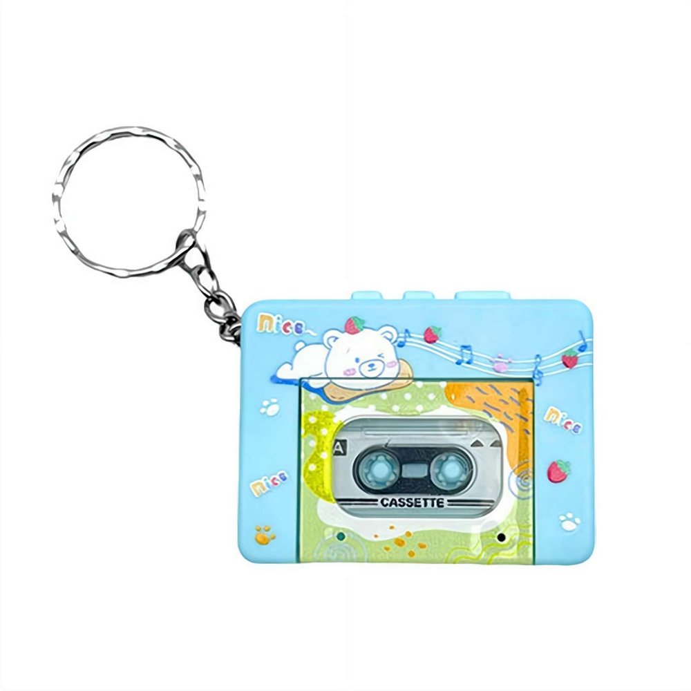 CTDWNT Retro Mini Cassette Player Keychain, Portable Microcassette Player with 10 Songs, Portable Micro Cassette Players, Keychain with Music Pendant for Backpacks and Handbags (Cartoon Blue)