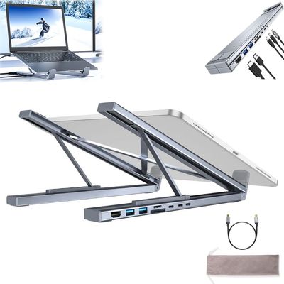 8-in-1 USB-C Laptop Stand, 2025 New 8 in 1 USB C Laptop Docking Station Stand, Portable All-in-One 8-Port, Type C Hubs Adapter with 4K HDMI, 2 USB 3.0, Pd 100w, Universal for Home Offices (1pc)