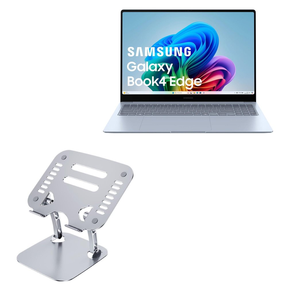 BoxWave Stand and Mount Compatible with Samsung Galaxy Book4 Edge 15 - Executive VersaView Laptop Stand, Ergonomic Adjustable Viewing Angle Metallic Riser - Metallic Silver