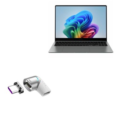 BoxWave Adapter Compatible with Samsung Galaxy Book5 Pro (with Touchscreen 14 in) - MagnetoSnap PD Angle Adapter, Magnetic Charging Connector Device Saver - Metallic Silver