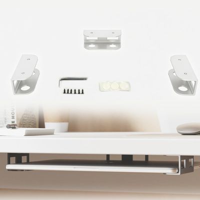 PEWORIGLEE Under Desk Laptop Mount - Metal Under Desk Shelf Holder with Anti-Scratch, Laptop Wall Holder for Keyboard, Devices Thickness <1.6'' (White)