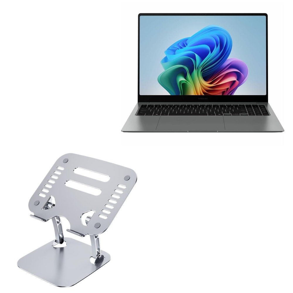BoxWave Stand and Mount Compatible with Samsung Galaxy Book5 Pro (with Touchscreen 14 in) - Executive VersaView Laptop Stand, Ergonomic Adjustable Viewing Angle Metallic Riser - Metallic Silver