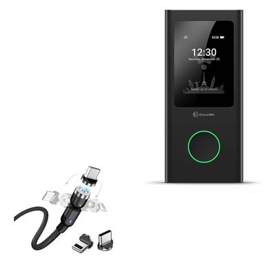 BoxWave Cable Compatible with GlocalMe Numen Air - MagnetoSnap AllCharge Cable, Magnet Charging Cable USB Type-C Micro USB - Jet Black