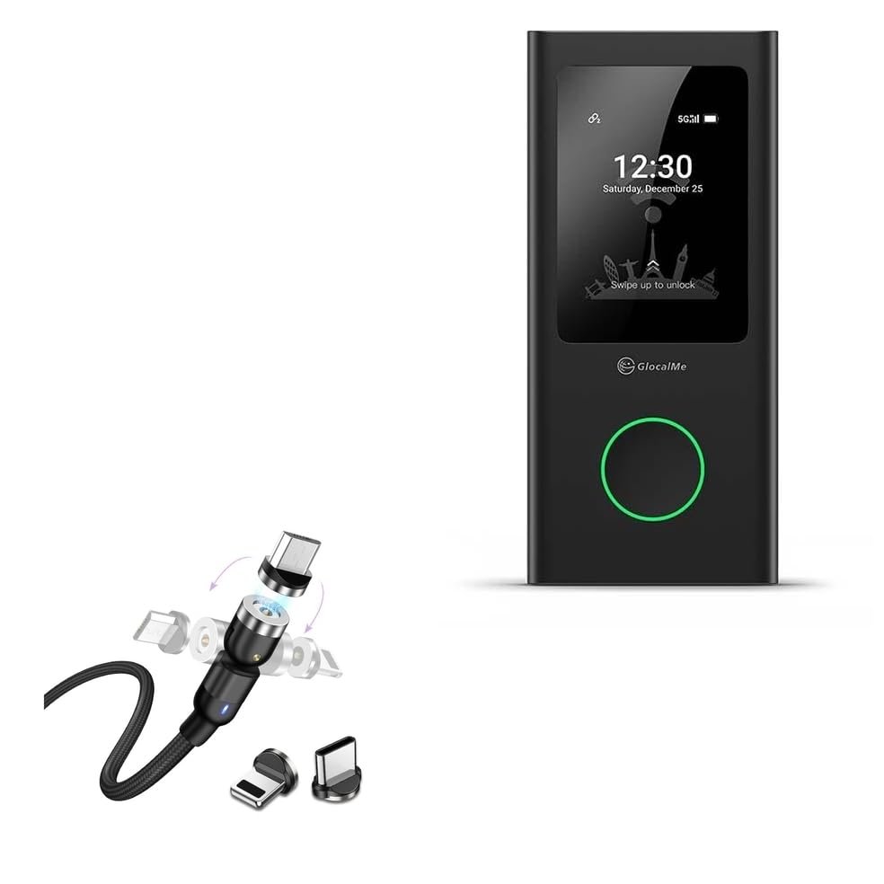 BoxWave Cable Compatible with GlocalMe Numen Air - MagnetoSnap AllCharge Cable, Magnet Charging Cable USB Type-C Micro USB - Jet Black