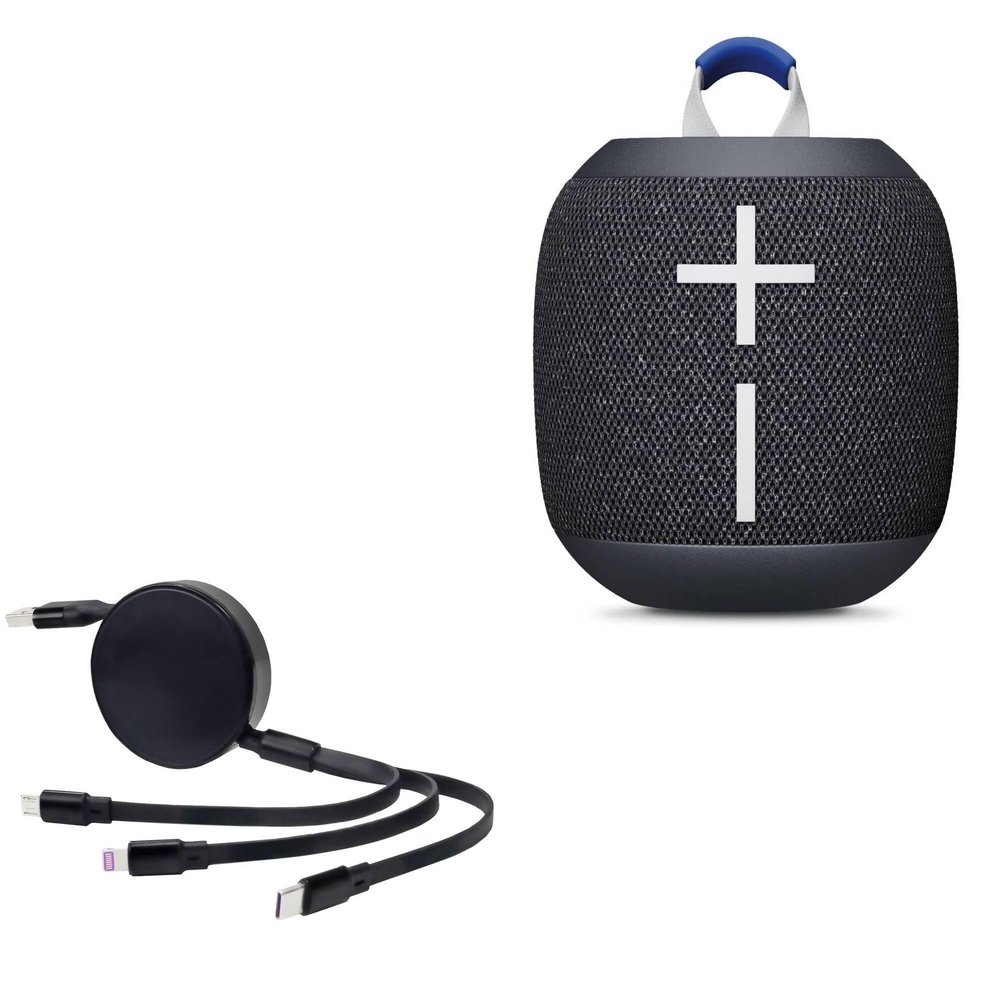 BoxWave Cable Compatible with Ultimate Ears Wonderboom 4 - AllCharge PD miniSync (100W), Retractable High-Speed Charging Portable USB Cable - Jet Black