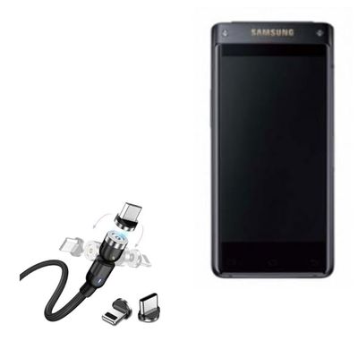 BoxWave Cable Compatible with Samsung W2018 - MagnetoSnap AllCharge Cable, Magnet Charging Cable USB Type-C Micro USB - Jet Black