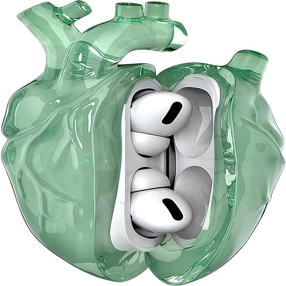 3D Heart-Shaped AirPods Pro Case Cover, Liquid Silicone Protective Case for AirPods Pro/Pro 2, Shockproof, Wireless Charging Compatible, Multiple Colors (Airpods 4) (Green, Airpods 4)