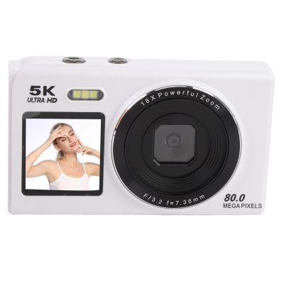 ASHATA 5K Dual Screen Digital Camera for Photography 80MP 18X Zoom WiFi Vlog Camera with 2.8+1.5 Inch Screens AF Auto Focus & 32GB Memory Card (White)
