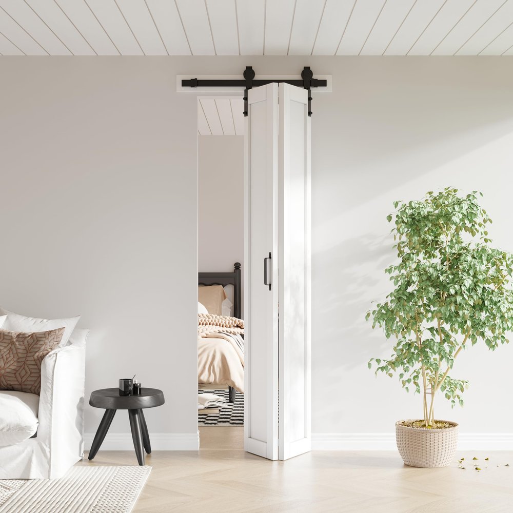 84'' Height Primed White 1 Lite Shake Bi-Fold Barn Door with Installation Hardware Kit25"x84"