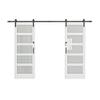 Double Sliding Frosted Glass Barn Door with Installation Hardware Kit (Doors Lock/Soft Close Included)60"x84" view 4