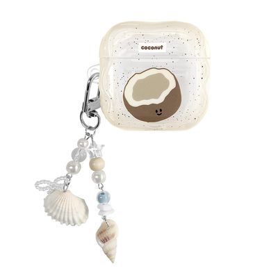 SGVAHY for AirPods 4 Case with Keychain Cute Coconut Pattern Design Soft Silicone Cover for Women Girls Anti-Fall Shockproof Protective Case for AirPods 4th Generation