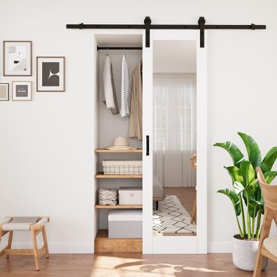 80'' Glass Mirrored Solid Manufactured Wood with Installation Hardware Kit Barn Door(No Assembly Required)24"x80"