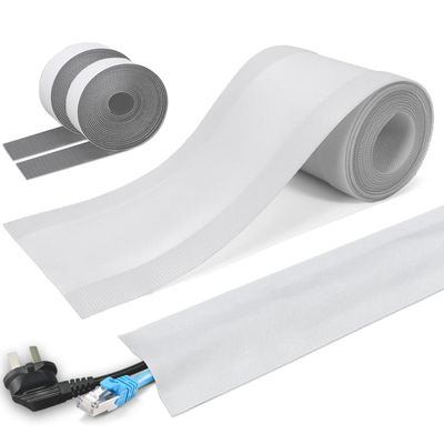 Floor Cable Covers - Oxford Fabric Cord Protector with Adhesive Hook & Loop,Waterproof Wire Storage Sleeve for Any Floor Surface,Durable Cable Management to Prevent Tripping Hazards (White, 20ft)