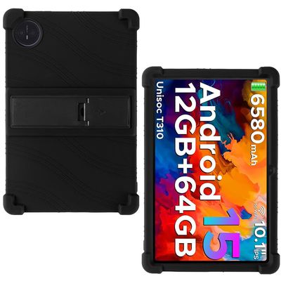AKNICI Case for DOOGEE Tab A9 / DOOGEE Tab A9 Pro Tablet 10 Inch, Soft Silicone Heavy Protective Cover with Adjustable Kickstand, Black