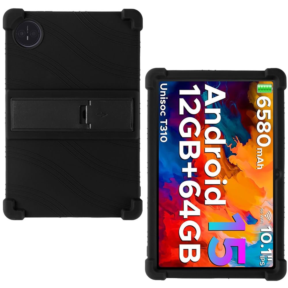 AKNICI Case for DOOGEE Tab A9 / DOOGEE Tab A9 Pro Tablet 10 Inch, Soft Silicone Heavy Protective Cover with Adjustable Kickstand, Black