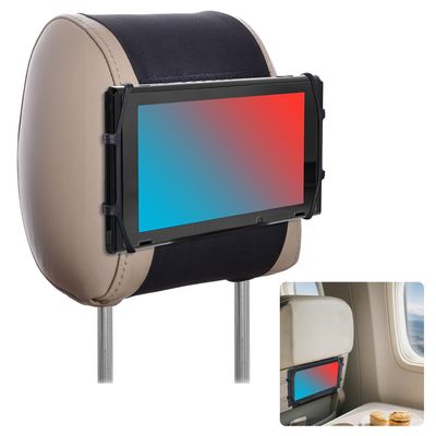 Rubierine Car Headrest Mount Holder for Nintendo Switch 2& 1, Rotatable Silicone Net Holder Compatible with Mini Tablets(7''10.5''), Secure Travel Gaming Stand for Car or Airplane Use