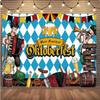 10x8 feet German Oktoberfest Decoration Party Banner with Bavarian Band Muffins and Beer Glasses Blue and Yellow Oktoberfest Banner view 1
