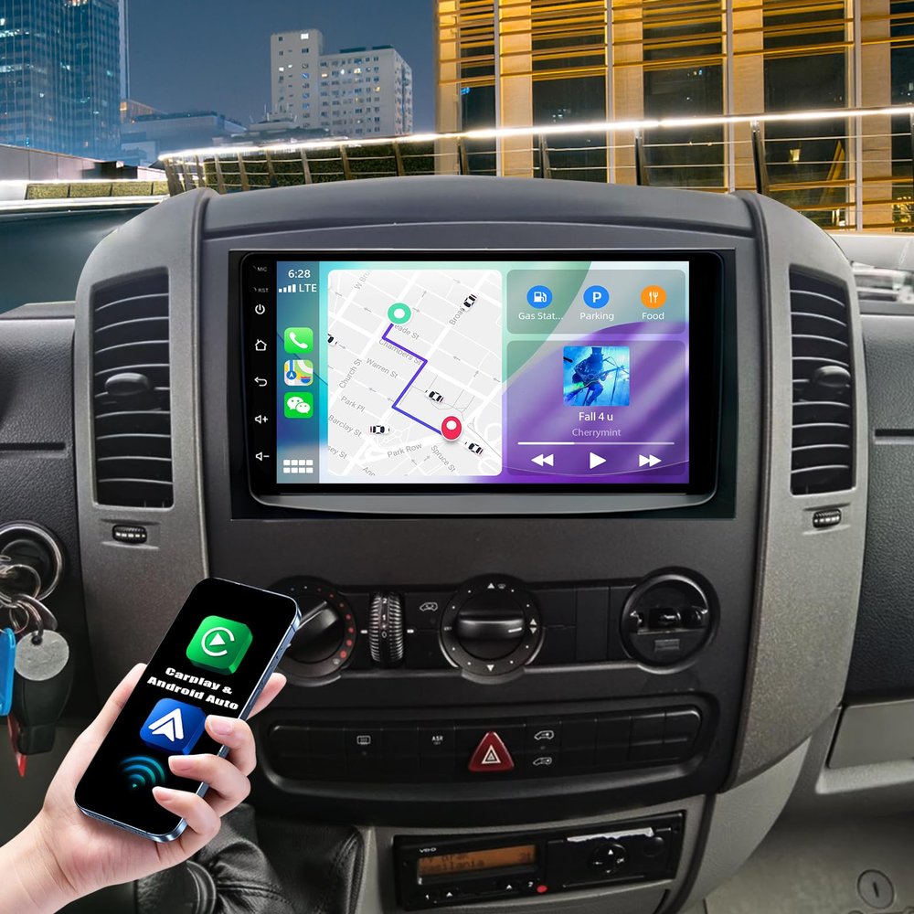 9'' Car Radio Stereo for Mercedes-Benz Sprinter 2006-2017 Double Din HD Touch Screen Car Audio Receiver with Carplay Android Auto, GPS Navigation WiFi Frequency Modulation Bluetooth DSP Camera MIC