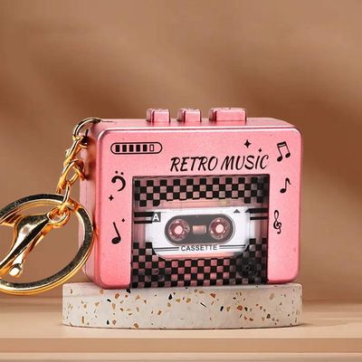 Retro Mini Tape Recorder Keychain, Retro Cassette Player, Recordable Mini Cassette Tape Player Keychain with Music Microcassette Player, Portable Keychain Gifts