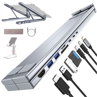 8-in-1 USB-C Laptop Stand, Adjustable Height Ergonomic Elevation Portable Laptop Stand with Docking Station Have 8 Essential Ports, 4k Hdmi, Usb-C/A SD/TF Port for Macbookpro/Air/Dell/Hp/Lenovo (5in1)