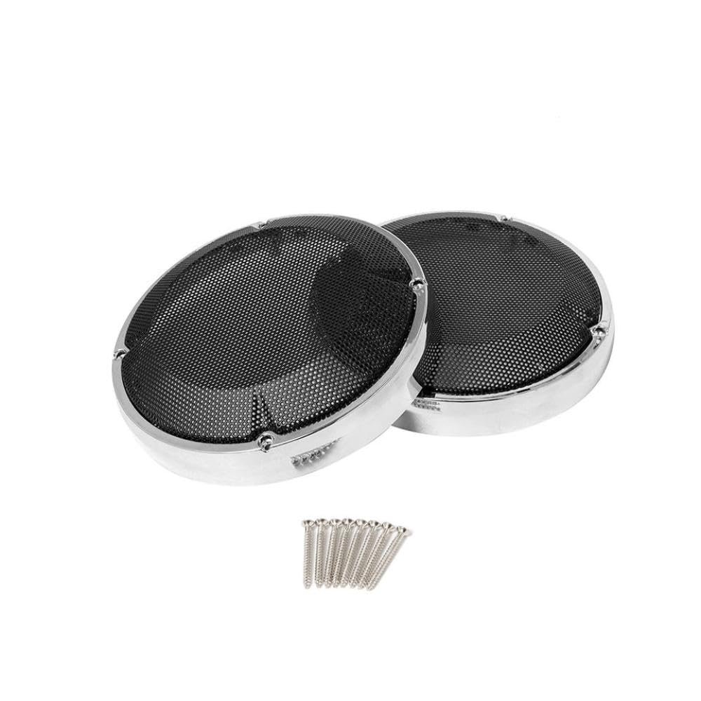 2PCS 6-1/2 Inch Saddlebag Lid Speaker Grill Cover Compatible With Various Motorcycle Models Fits Touring Street Road Bikes 1983 To 2020 Available In Black And Chrome Options(Chrome)