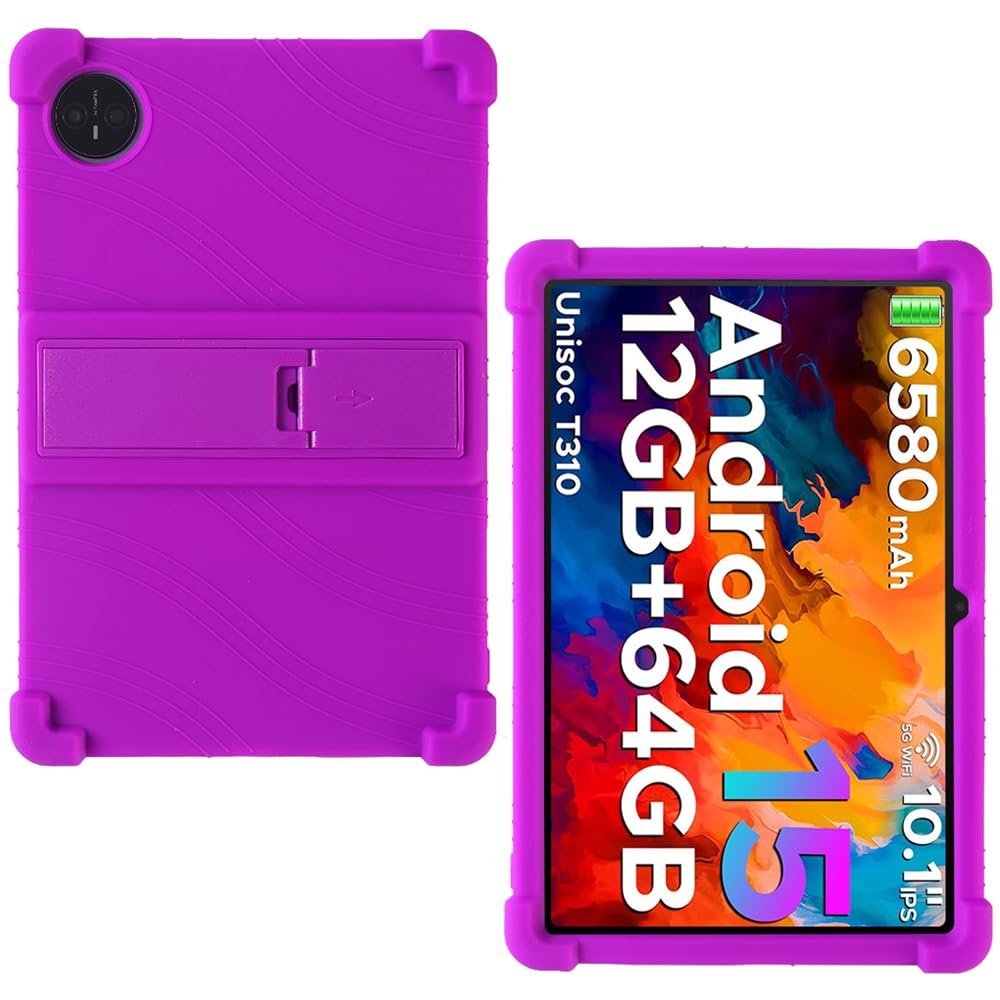 AKNICI Case for DOOGEE Tab A9 / DOOGEE Tab A9 Pro Tablet 10 Inch, Soft Silicone Heavy Protective Cover with Adjustable Kickstand, Purple