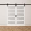 84" H x 84" W 5 Lites White Wood Glass Sliding Barn Doors with Installation Hardware Kit Primed Surface (2 Doors) view 1