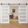 84" H x 84" W 5 Lites White Wood Glass Sliding Barn Doors with Installation Hardware Kit Primed Surface (2 Doors) view 2