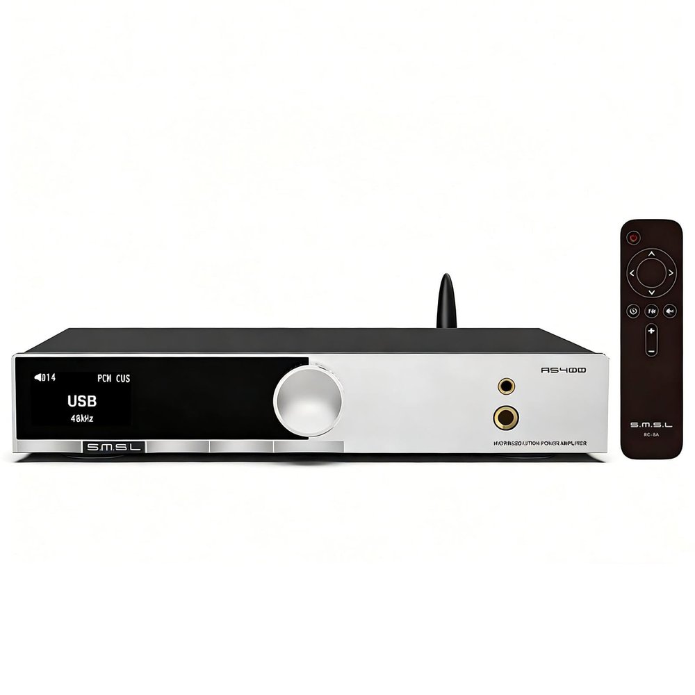 SMSL AS400 DAC Headphone Amplifier 165W2 Class D Amplifier 2.1 Channel Speaker/Subwoofer(Preamp) 6.35/4.4mm Headphone Output USB/Opt/Coax/HDMI ARC/RCA/Phono/IS Input(Silver)