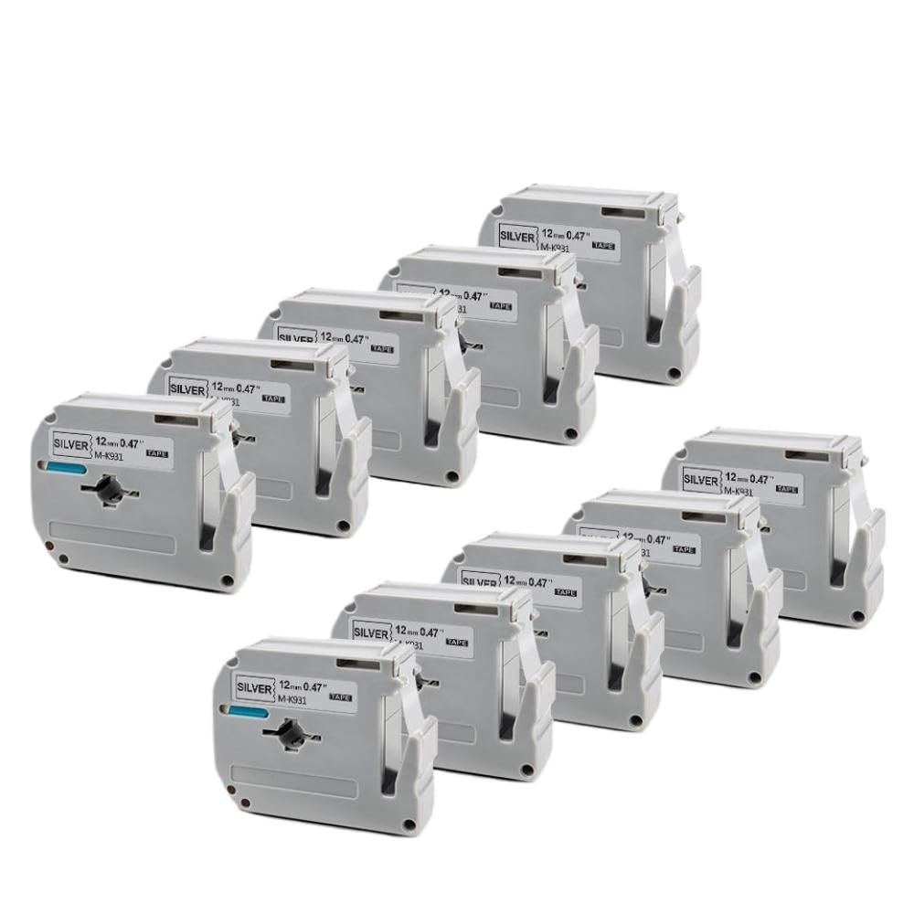 10PK Black On White M-K231 Compatible Labels 12mm Labeling Tape Works with MK 231 MK-231 Label Maker M Tape for Labeling Device(10PK-Black on Silver)
