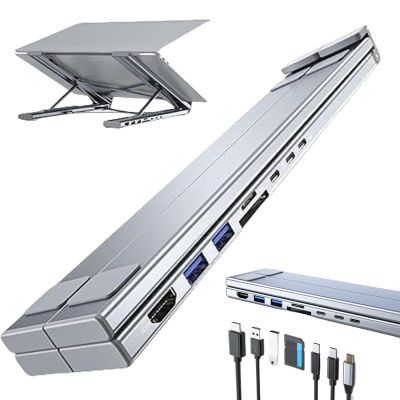 2025 Upgraded 8-in-1 USB-C Laptop Stand, with 4k HDMI, 2 USB 3.0, Pd 100w, Foldable Universal Station for All Laptop Brands, Plug and Play, Raise The Computer Base for Better Heat Dissipation