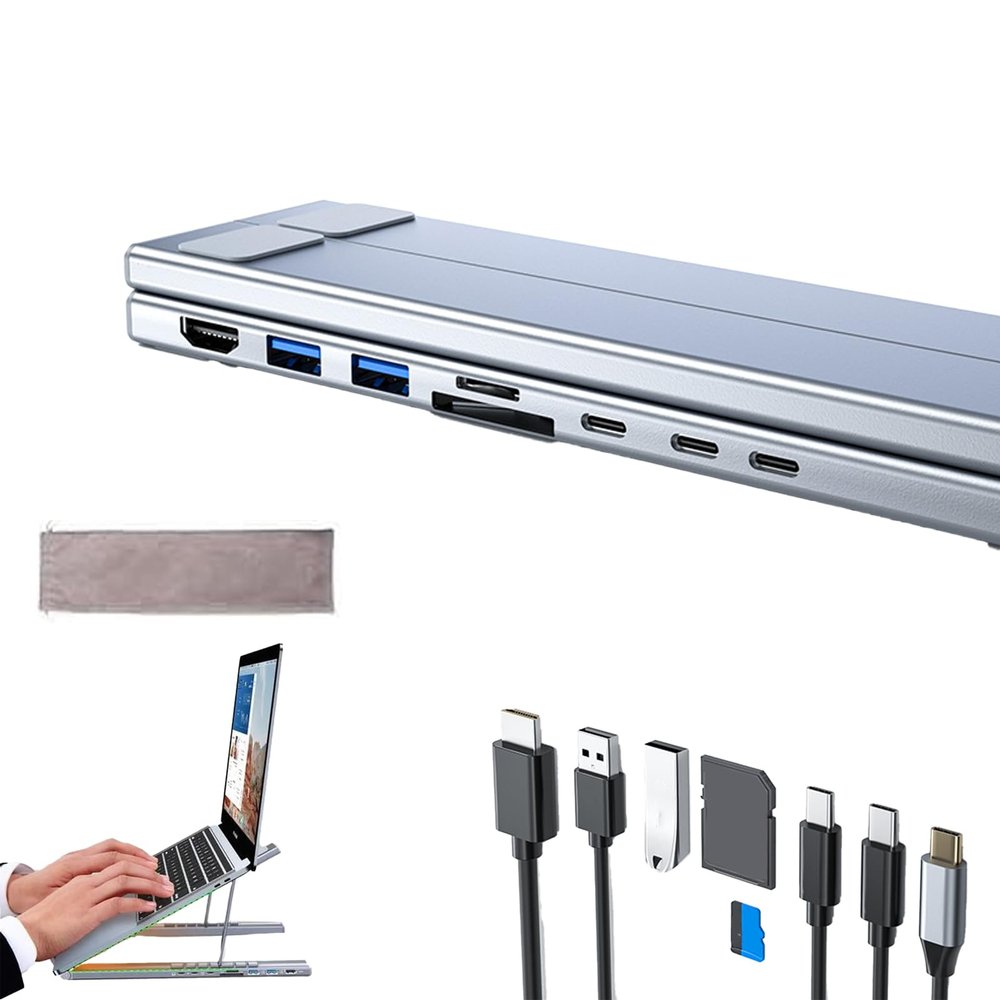 8-in-1 USB-C Laptop Stand, Laptop Docking Station with 4k HDMI, 100w Pd Charging, USB 3.0, Sd/Tf Card Slots, Dual USB-C Ports Compatible for Offices, Corporate Desks, Cafes (5-in-1)
