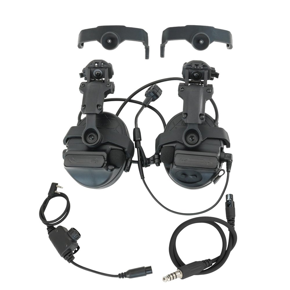 Hearangel Tactical Headset C5 PRO w/ARC Rail Adapter 2.0 Hearing Protection Sound Pickup U94 PTT Detachable Cable for Airsoft (Black)