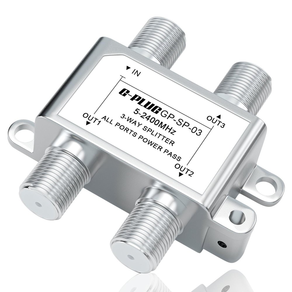 G-PLUG 3-Way Coaxial Cable Splitter, 52400 MHz, RG6 Compatible, Supports TV, Satellite, Cable, Modem, Internet & MoCA, Low Signal Loss, All Ports Power Pass, Durable Metal Housing