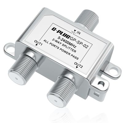 G-PLUG 2-Way Coaxial Cable Splitter, 52400 MHz, RG6 Compatible, Supports TV, Satellite, Cable, Modem, Internet & MoCA, Low Signal Loss, All Ports Power Pass, Durable Metal Housing