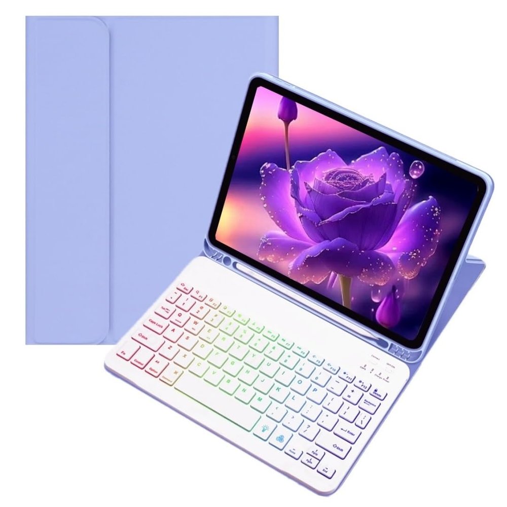 kaidisen Colorful Backlit Keyboard Case for Galaxy Tab A9 8.7" Case with Magnetic Detachable Bluetooth RGB Backlight Keyboard Cute Candy Color Business Student,Purple+White