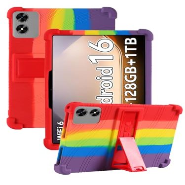 10.1" Case for SHARECLOUD P10/P10_T/Frameflow P10_A/FIRYMID P10/1060C Android Tablet, Soft Silicone Kids Friendly Cover with Adjustable Stand, Drop-Proof (Rainbow)