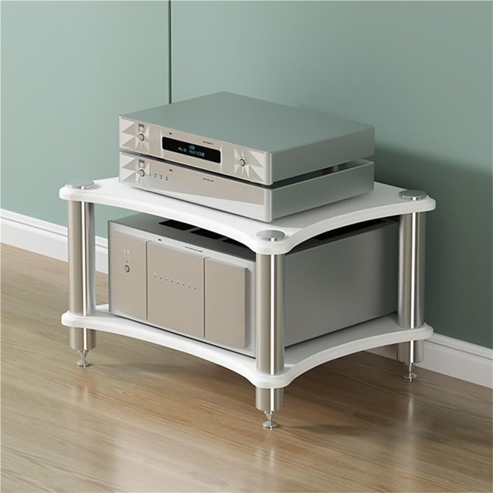 AV Media Stand, Component Cabinet Corner Shelf Audio Rack Tower CD Player Stand for Home/Office/Audio Video/DJ(White,2 Tier-60x50x40cm)