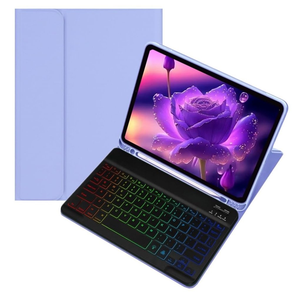 kaidisen Colorful Backlit Keyboard Case for Galaxy Tab A7 Lite 8.7" Case with Magnetic Detachable Bluetooth RGB Backlight Keyboard Cute Candy Color Business Student,Purple+Black