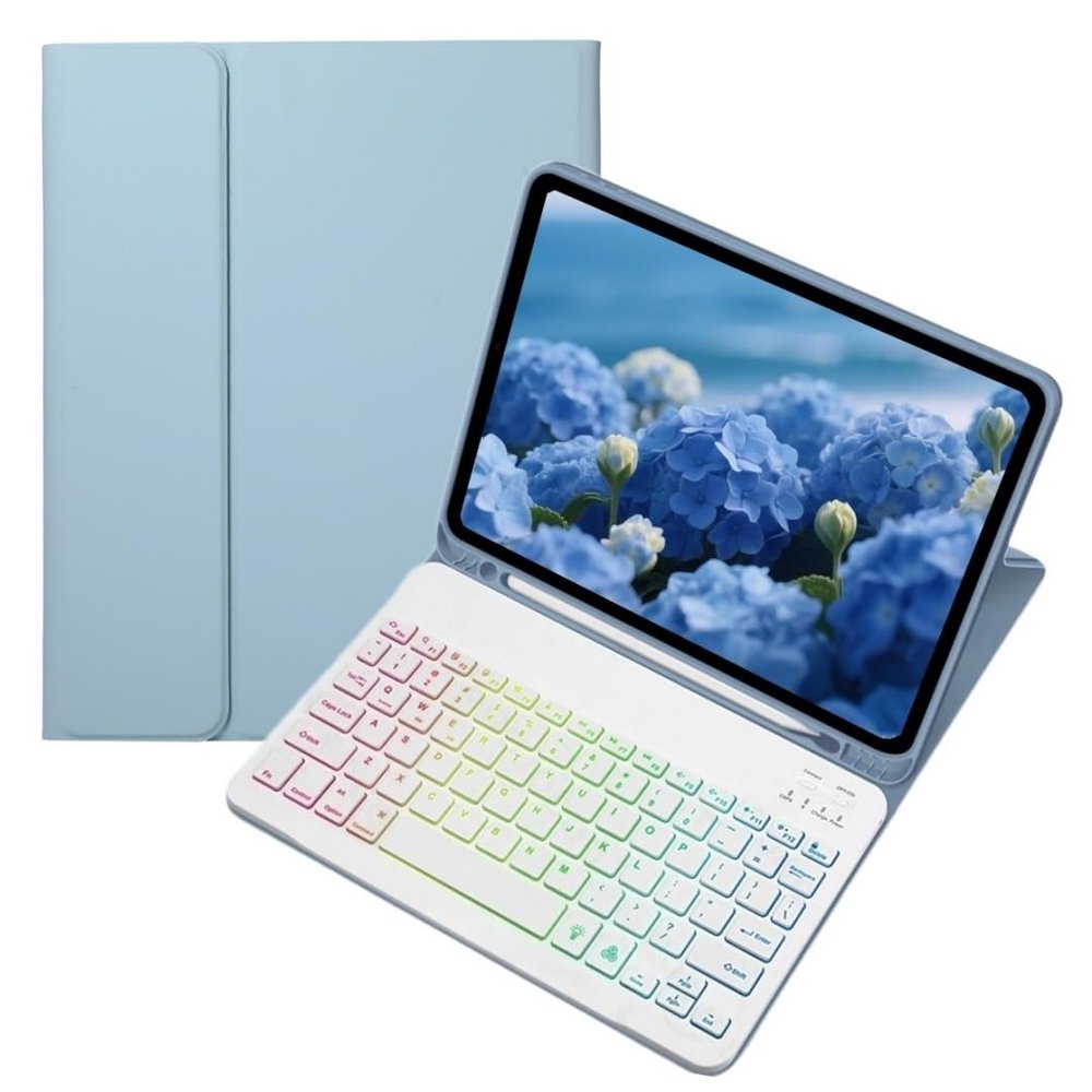kaidisen Colorful Backlit Keyboard Case for Galaxy Tab A9 8.7" Case with Magnetic Detachable Bluetooth RGB Backlight Keyboard Cute Candy Color Business Student,Mist Blue+White