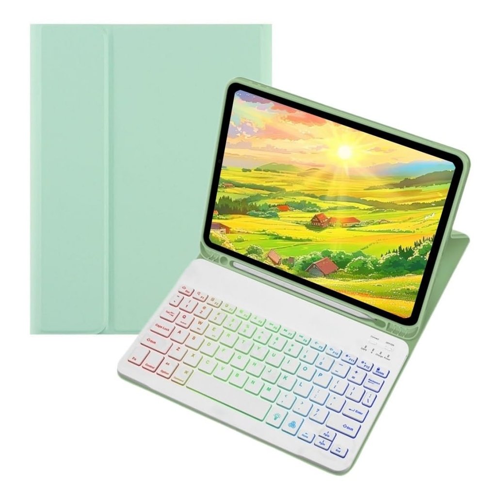kaidisen Colorful Backlit Keyboard Case for iPad A16 2025 (11th Gen,11"), iPad 10th Generation 10.9" 2022 Case with Detachable Bluetooth RGB Backlight Keyboard Cute Candy Color,Mint Green+White