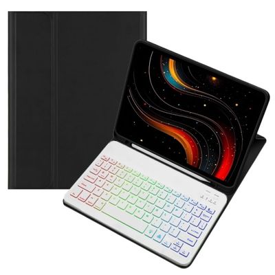 kaidisen Colorful Backlit Keyboard Case for Galaxy Tab A9+ 11" Case with Magnetic Detachable Bluetooth RGB Backlight Keyboard Cute Candy Color Business Student,Black+White