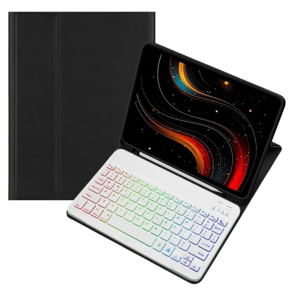 kaidisen Colorful Backlit Keyboard Case for Galaxy Tab A9+ 11" Case with Magnetic Detachable Bluetooth RGB Backlight Keyboard Cute Candy Color Business Student,Black+White