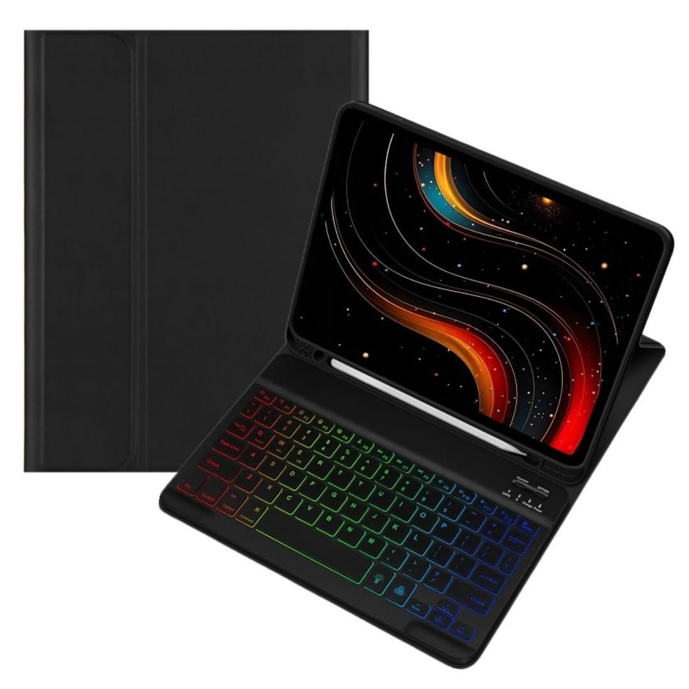 kaidisen Colorful Backlit Keyboard Case for Galaxy Tab A9 8.7" Case with Magnetic Detachable Bluetooth RGB Backlight Keyboard Cute Candy Color Business Student,Black+Black