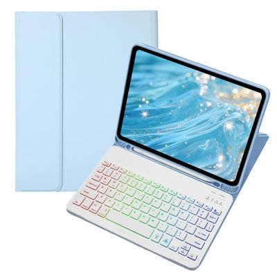 kaidisen Colorful Backlit Keyboard Case for Galaxy Tab A7 Lite 8.7" Case with Magnetic Detachable Bluetooth RGB Backlight Keyboard Cute Candy Color Business Student,Light Blue+White