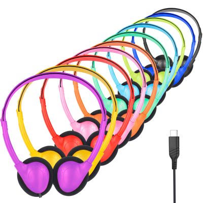 GDBOMA USB C Headphones Bulk 10 Pack for Classroom School Kids,On-Ear Wired Type C Headphones Compatible with Pad Smartphones Mixed Colors