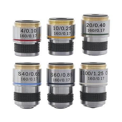 1pc Achromatic Pure Copper Objective Lens 4X 10X 20X 40X 60X 100X RMS 20.2mm for Biological Microscope Conjugate Distance 185 Mm(4X)